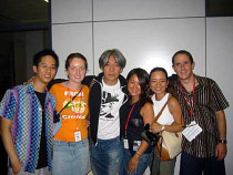 Contest Winners Chill Backstage After HAS Show / Pictured left to right: Fung Lam, 2nd prize winner Caroline Lawrance, Ryuichi Sakamoto, grand prize winner…