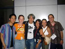 Contest Winners Chill Backstage After HAS Show / Pictured left to right: Fung Lam, 2nd prize winner Caroline Lawrance, Ryuichi Sakamoto, grand prize winner…